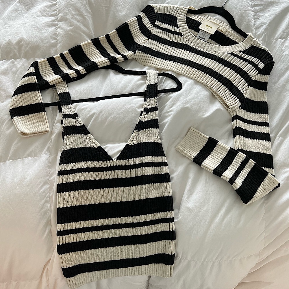 Anthropologie Maeve Black and Cream Sweater Tank top and Shrug set (Large)